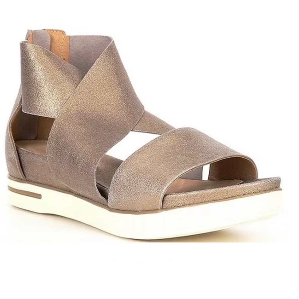 Eileen Fisher Metallic Taupe Cross-Strap Sandal